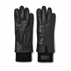 Ugg UGG Knit Cuff Leather Gloves Ladies for Ladies' Gloves Colour Black